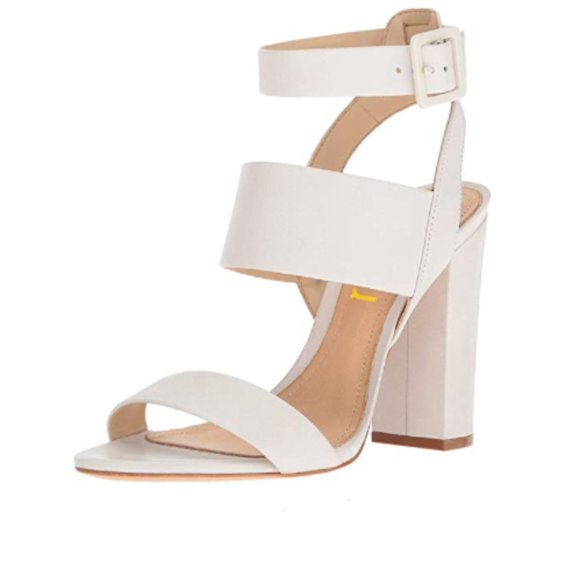 FSJ Shoes - FSJ White Ankle Strap Slingback Chunky Heel Sandal